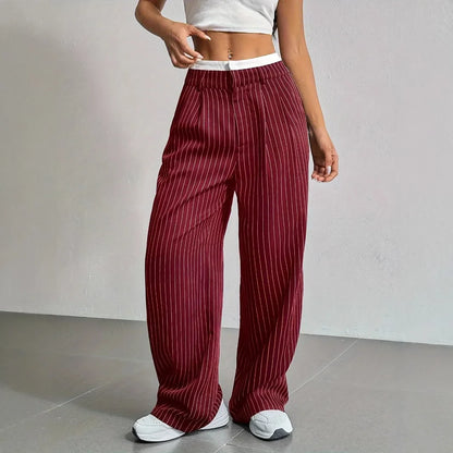 Clara | Elegante Hochtaillierte Gestreifte Hose mit Geradem Bein