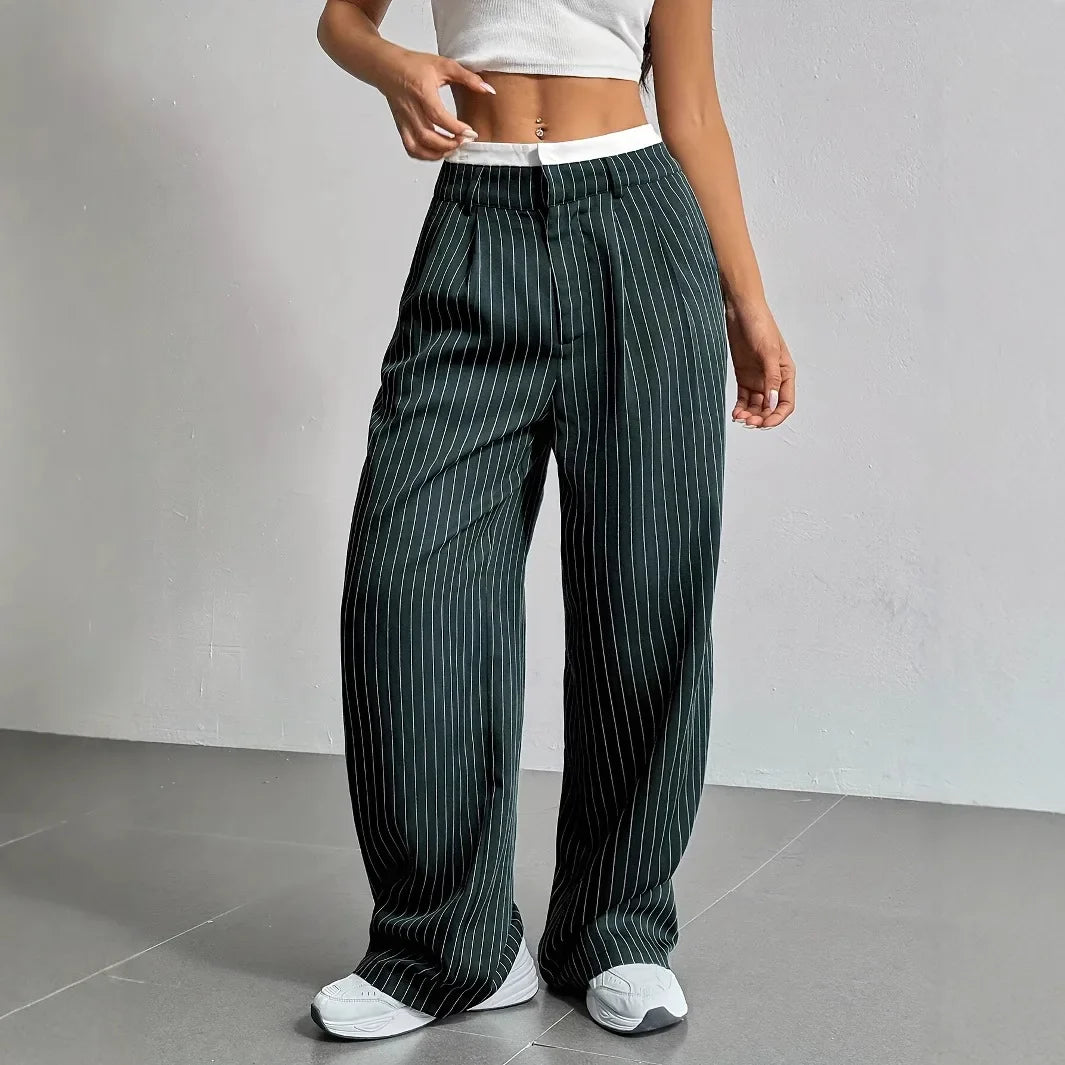 Clara | Elegante Hochtaillierte Gestreifte Hose mit Geradem Bein