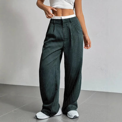 Clara | Elegante Hochtaillierte Gestreifte Hose mit Geradem Bein