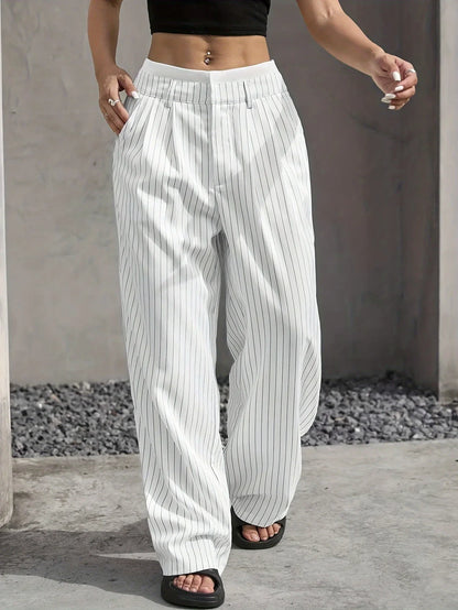 Clara | Elegante Hochtaillierte Gestreifte Hose mit Geradem Bein