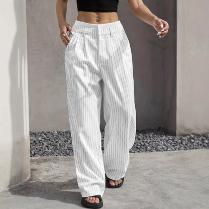 Clara | Elegante Hochtaillierte Gestreifte Hose mit Geradem Bein