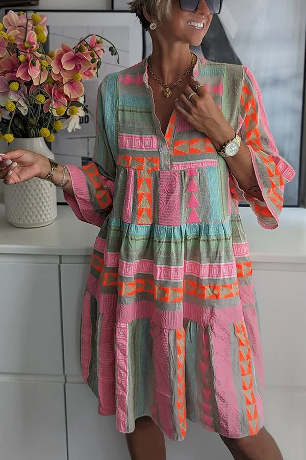 Ava - Schickes V-Ausschnitt Baumwolle-Hanf Sommerkleid