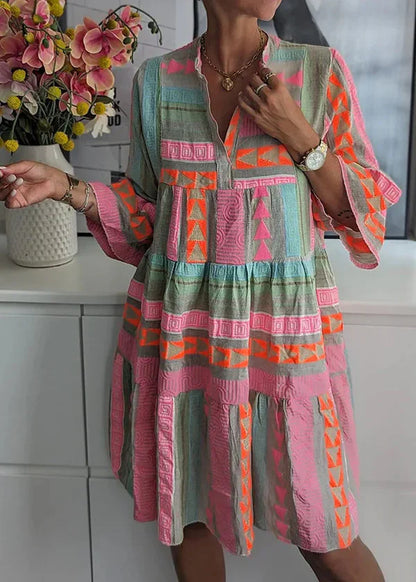 Ava - Schickes V-Ausschnitt Baumwoll-Hanf Sommerkleid
