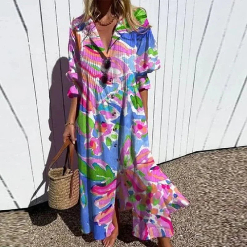 Cassidy - Boho Schönheit Puffärmel Maxi Kleid