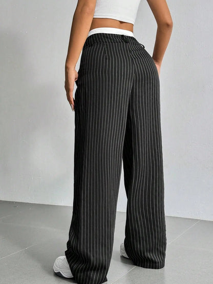 Clara | Elegante Hochtaillierte Gestreifte Hose mit Geradem Bein