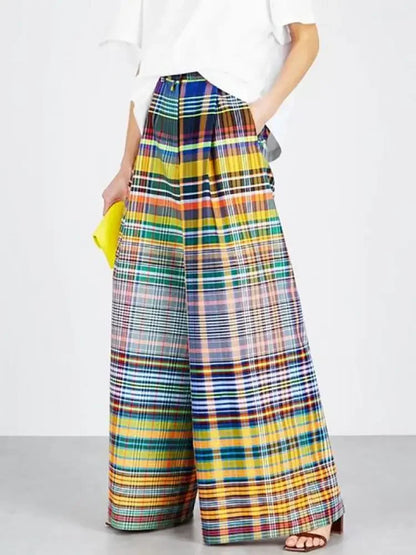 Mila | Elegante Oversized-Hochbund-Hosenträger mit Karomuster und weitem Bein