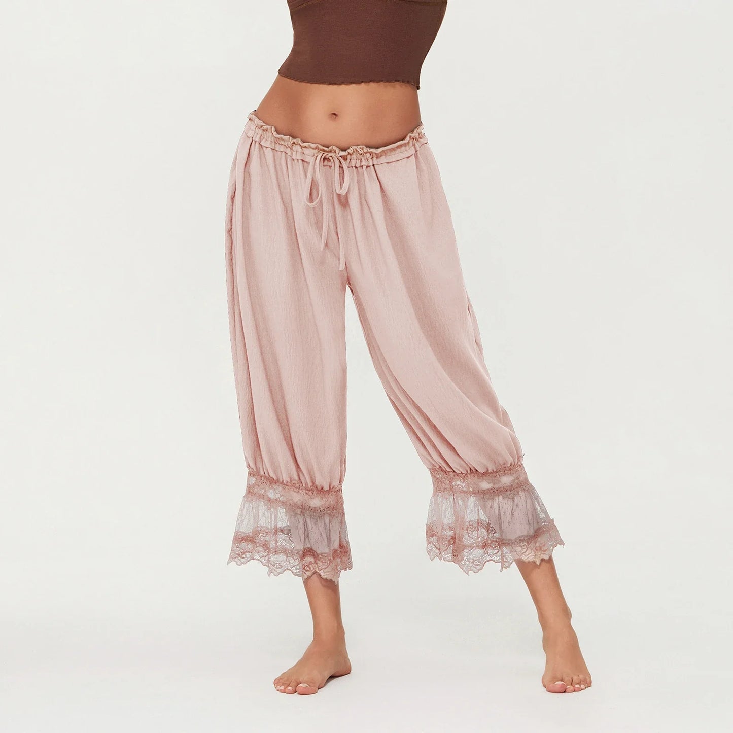 Luna | Elegante Spitzen-Patchwork-Cropped-Lantern-Hosen