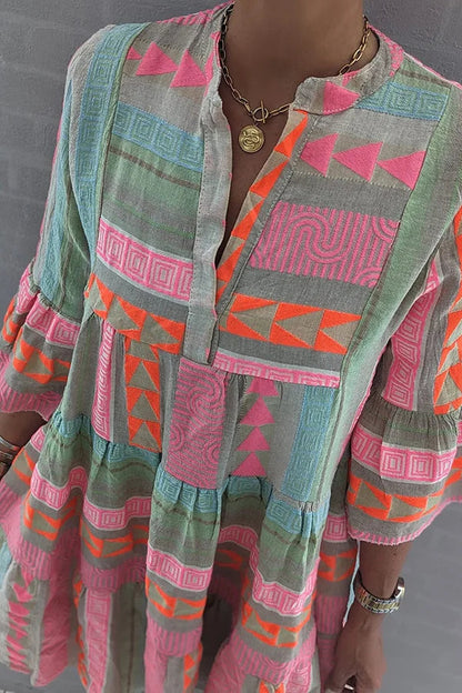 Ava - Schickes V-Ausschnitt Baumwolle-Hanf Sommerkleid