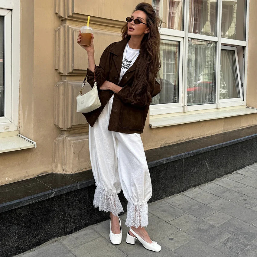Celeste | Elegante Stift-Hosen mit Vintage-Spitzenbesatz in Knöchellänge