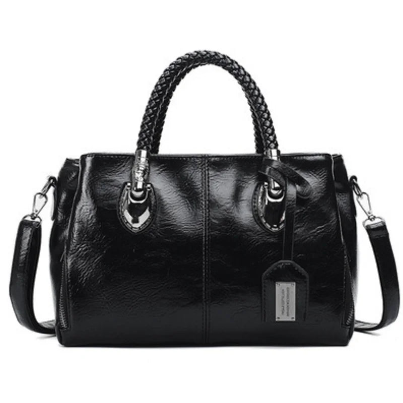 Pia™ | Elegante Lederhandtasche mit geflochtenen Griffen