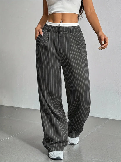 Clara | Elegante Hochtaillierte Gestreifte Hose mit Geradem Bein