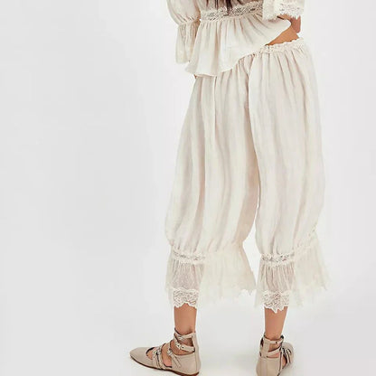 Luna | Elegante Spitzen-Patchwork-Cropped-Lantern-Hosen