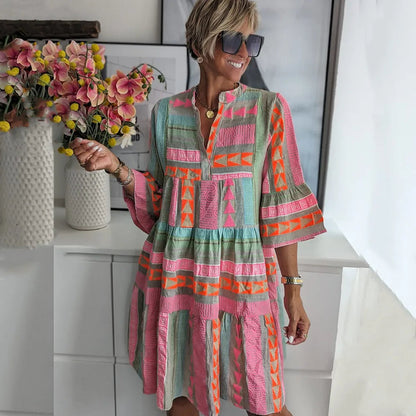 Ava - Schickes V-Ausschnitt Baumwolle-Hanf Sommerkleid
