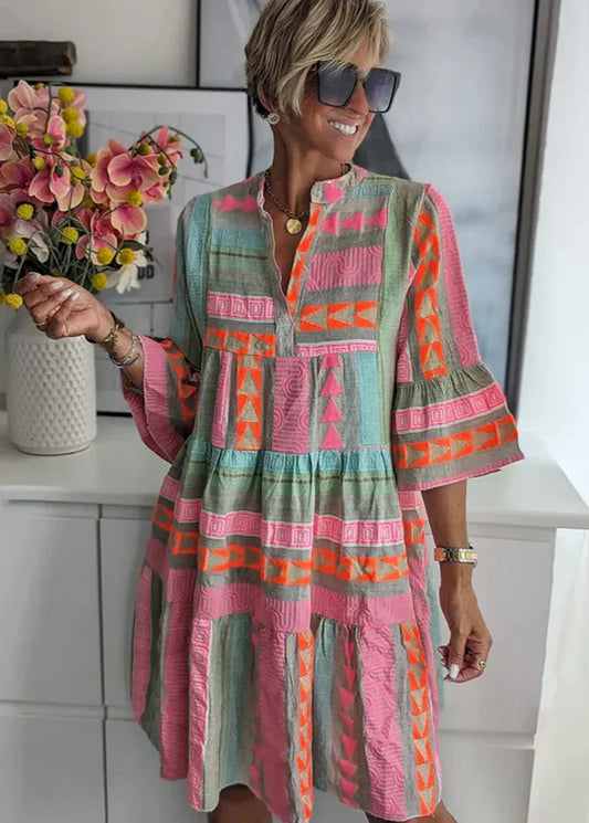Ava - Schickes V-Ausschnitt Baumwoll-Hanf Sommerkleid