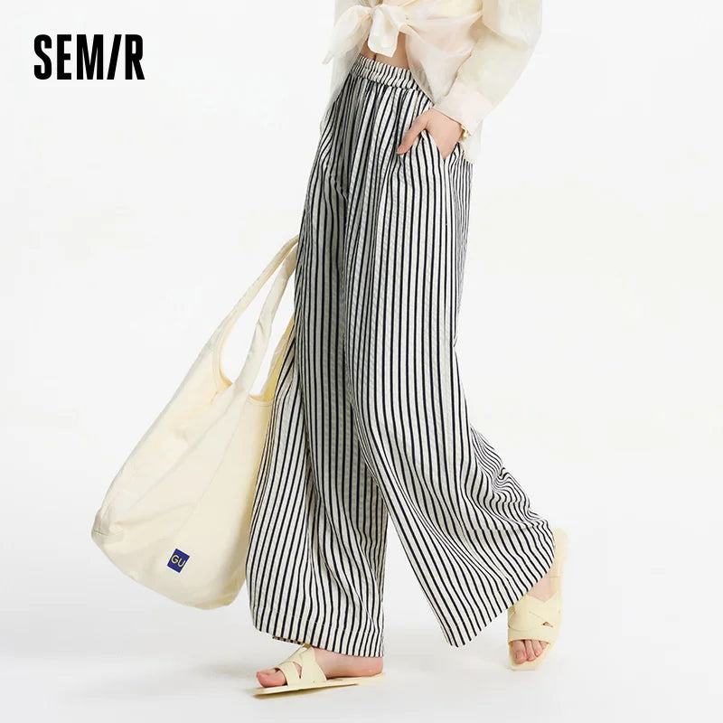 Mira | Gestreifte Sommerhose mit elastischem Bund und weitem Bein