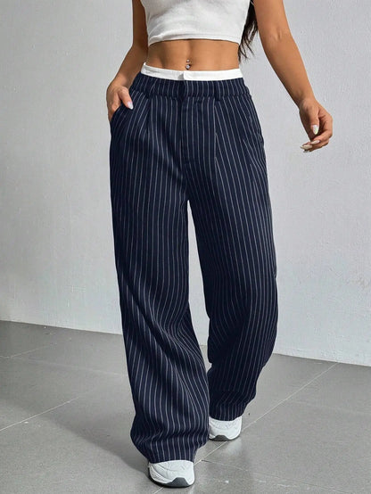 Clara | Elegante Hochtaillierte Gestreifte Hose mit Geradem Bein