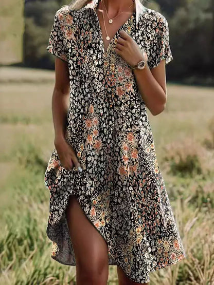 Isabella - Boho Vintage V-Ausschnitt Kleid