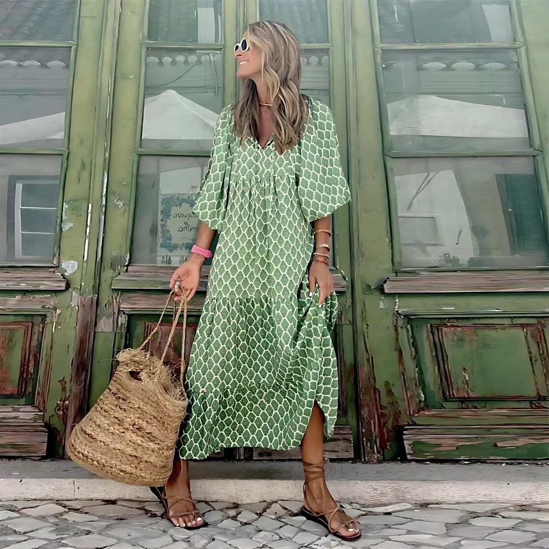 Mabel - Luftiges High-Low Kleid mit geometrischem Druck