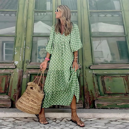 Mabel - Luftiges High-Low Kleid mit geometrischem Druck