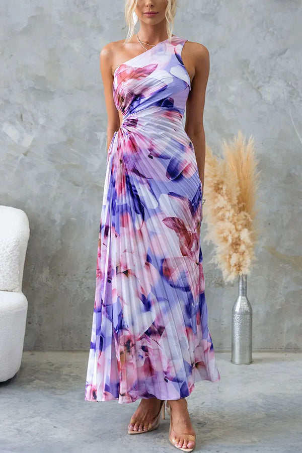 Deja | Elegantes Maxikleid mit Blumen und einer Schulter