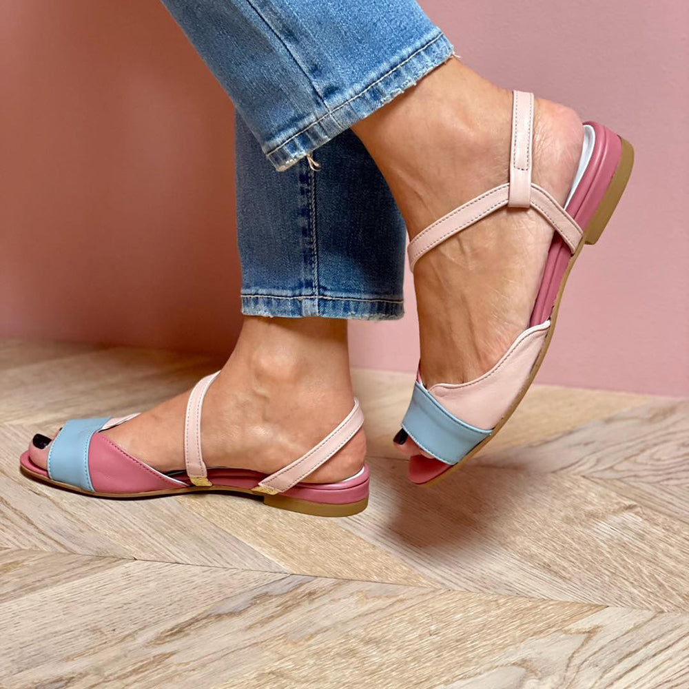 Roselina | Elegante Sandalen in Rosa mit asymmetrischem Color-Block-Stil