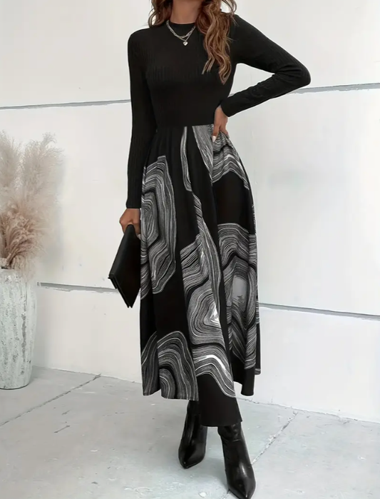 Sylvie | Midi Chic Rock mit Künstlerischem Muster