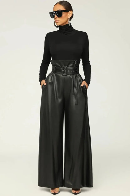 DILA |  Hohe Taille Hose mit Gürtel, seitlichem Reißverschluss