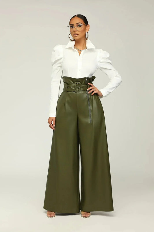 DILA |  Hohe Taille Hose mit Gürtel, seitlichem Reißverschluss