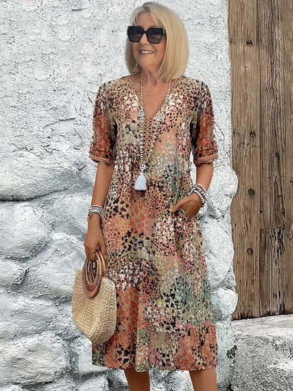 Dania - Lebhaftes Midi-Kleid mit Taschen