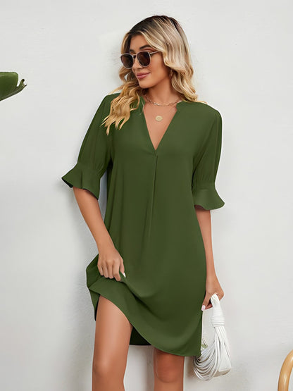 Elise - Lockeres V-Ausschnitt Faltenkleid