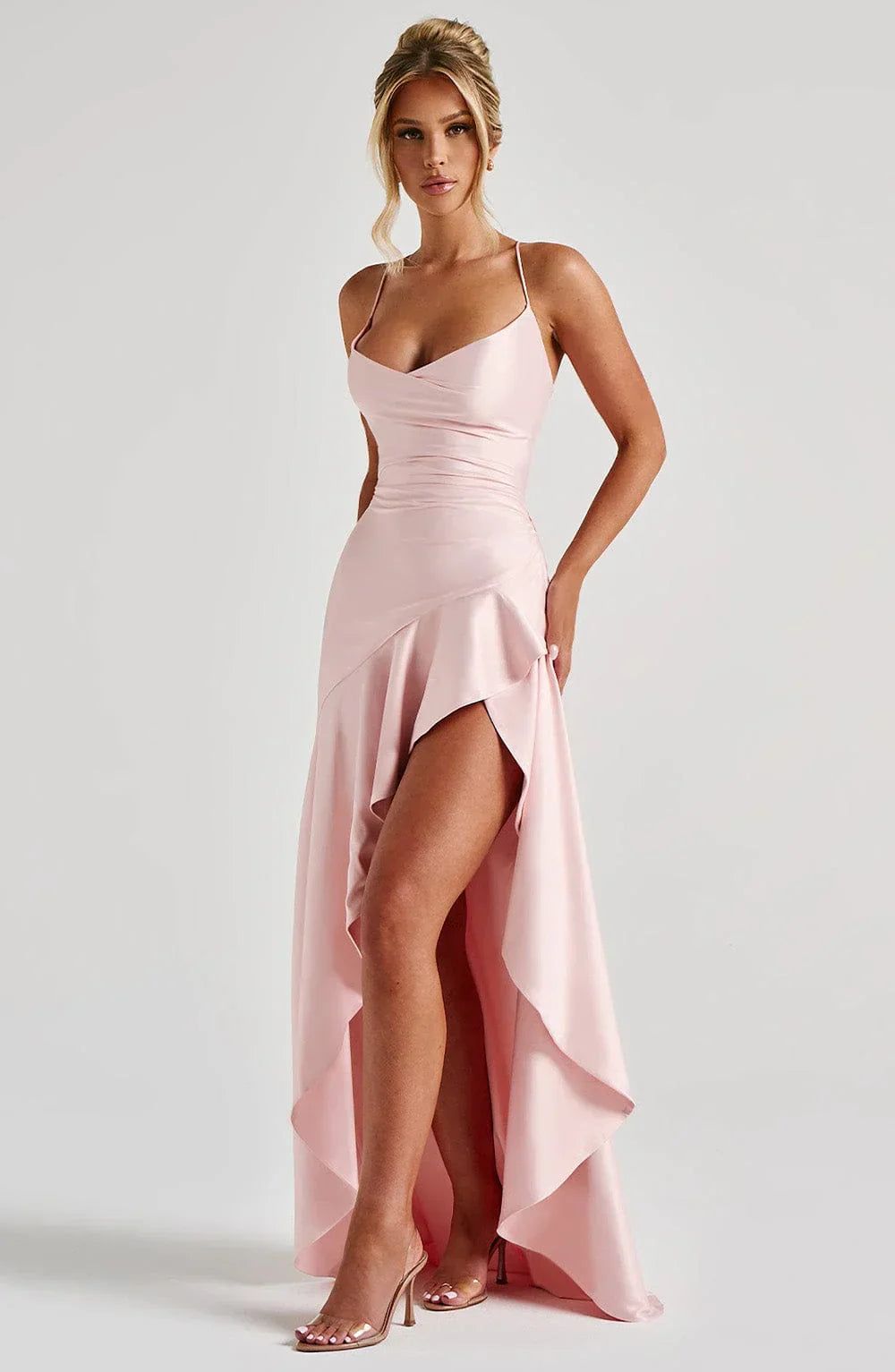 Alexander Saint Satin-Rüschmaxikleid | Elegantes Kleid