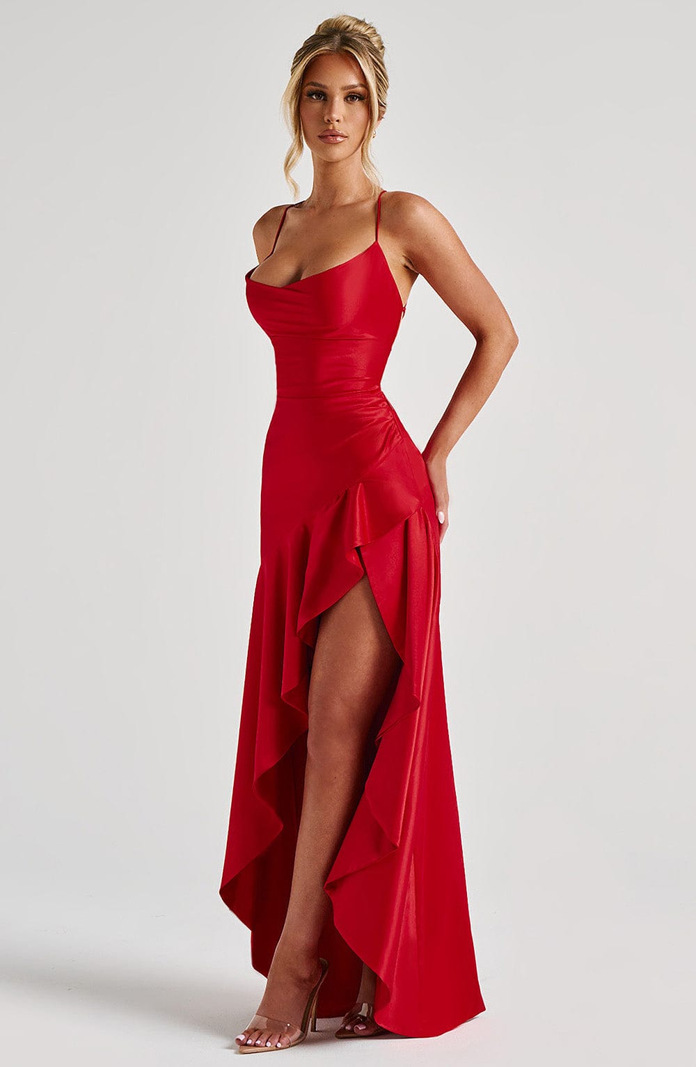 Alexander Saint Satin-Rüschmaxikleid | Elegantes Kleid