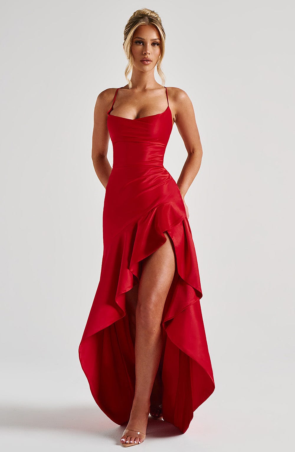 Alexander Saint Satin-Rüschmaxikleid | Elegantes Kleid