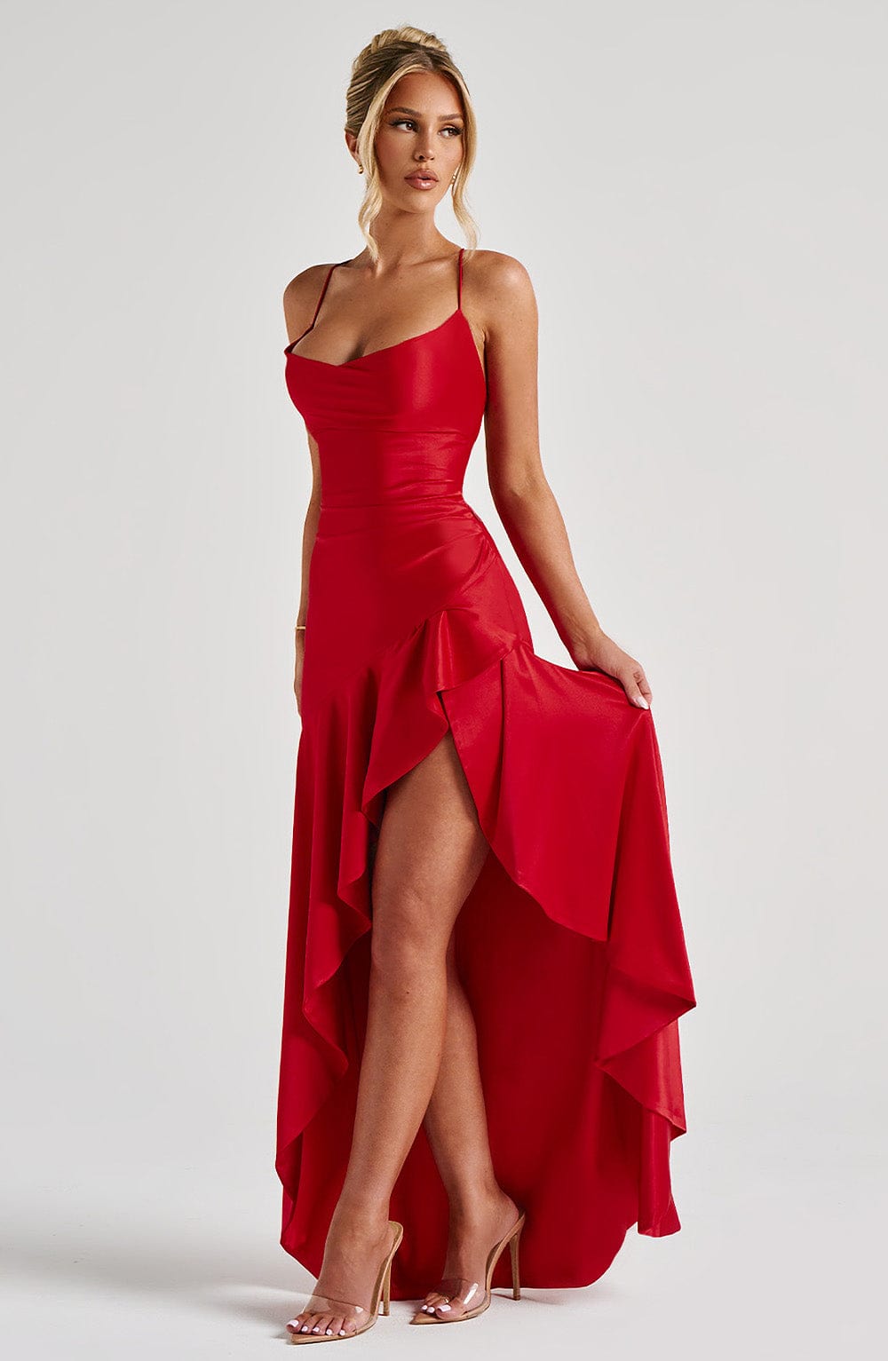 Alexander Saint Satin-Rüschmaxikleid | Elegantes Kleid